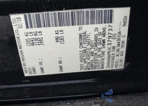 2018 Nissan Maxima 3.5 Sv из США, поврежденный, VIN 1N4AA6AP6JC379737